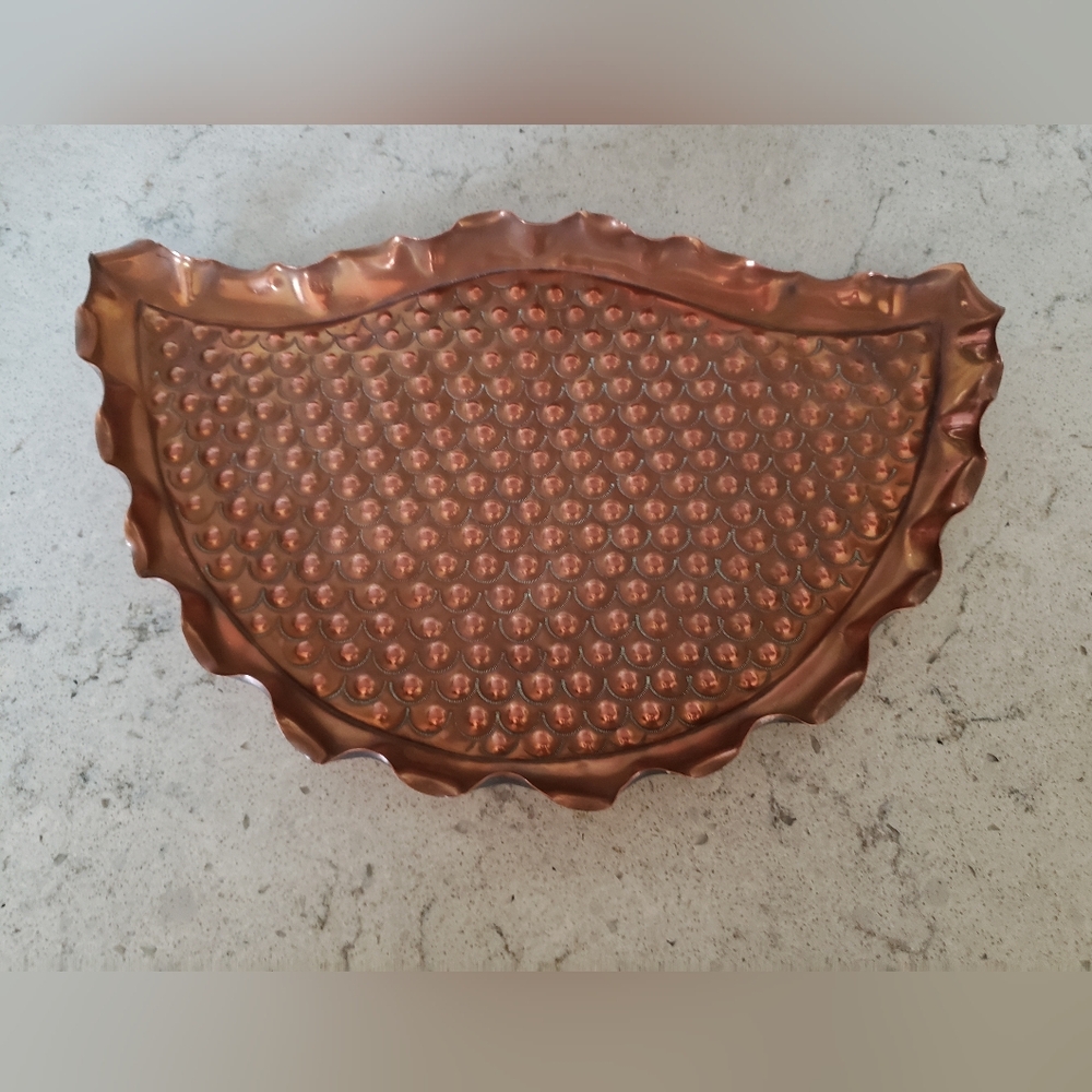 Beautiful vintage punched copper tray/wall decor.